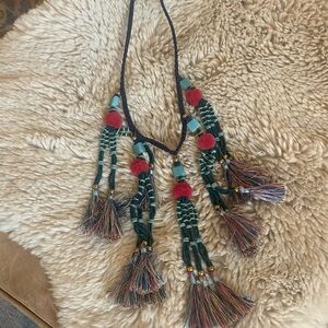 Noonday Bohemian Tassel Necklace with Pink and Green Accents